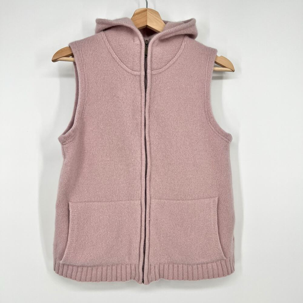 Weekend Max Mara Hooded Wool Sweater Vest Cardigan Pink Full Zip Large READ - Picture 2 of 16